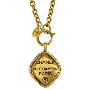 Chanel Rhombus Chain Pendant Necklace Gold